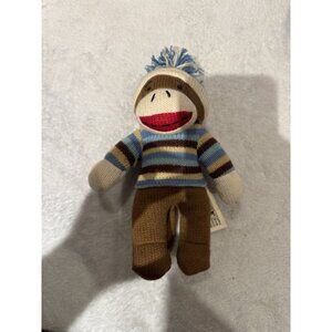 Dan Dee Sock Monkey Blue White Striped Shirt Brown Plush 9" Stuffed Animal Toy